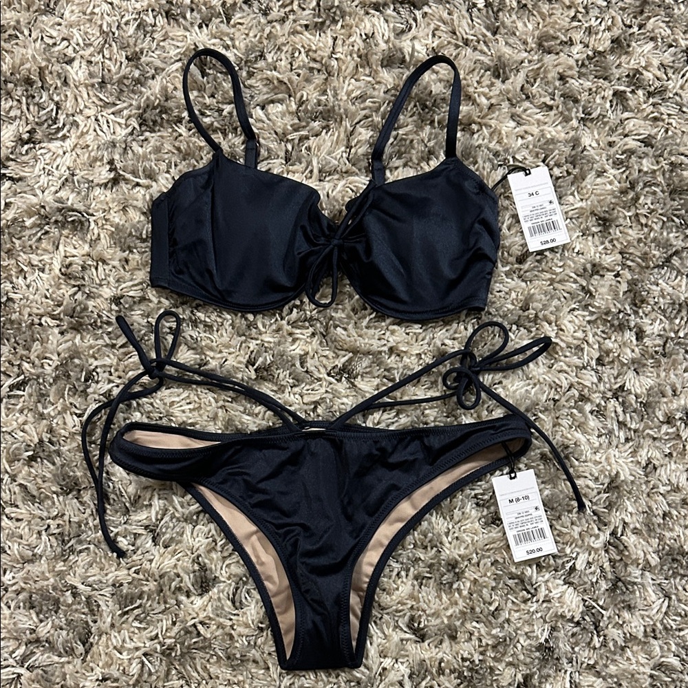 Shade & Shore Gray Sparkle Swim Suit Set size 34C top and M bottom. NWT